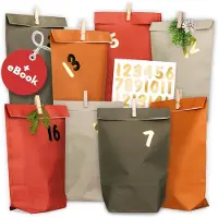 OCreon Adventskalender zum Befüllen – Monochrom – 24 Papier-Adventsbeutel (mit Holzverschlüssen) – Papier-Weihnachtsbeutel