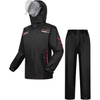 Generisch Regenkostüm für Herren, wasserdichte Jacke, Hose, Regenjacke, einfarbig, Regenjacke, Motorrad, Fahrrad, Kapuzenjacken mit reflektierenden Streifen für erhöhte Sicherheit