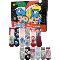Generisch Adventskalender mit den Schlümpfen für Damen – enthält 12 Paar Socken – Größe 35-41 – Kalender mit Sneakern und langen Socken – Weihnachtsgeschenk