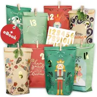 OCreon Adventskalender zum Befüllen – Papier-Adventsbeutel mit Holzverschlüssen – DIY-Weihnachtsadventskalender, den Sie selbst gestalten können