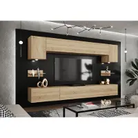 Furnitech Wohnwand Easy, TV Schrankwand 274 cm, Eiche Sonoma, Push-to-Open, Modernes Wohnzimmermöbel Set EX12-25M-S-3