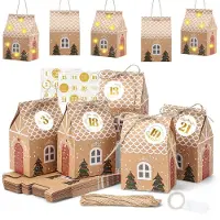 SURIGHT DIY-Adventskalender zum Befüllen - 24 Adventskalender - Häuschen mit Zahlenaufklebern - Lichterkette - Weihnachtskalender 2025 - Selbst gestalten