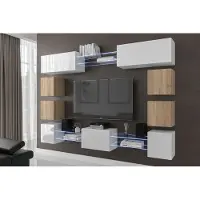 Furnitech Wohnwand Wohnzimmer - Wohnzimmer Möbel mit LED RGB - 16 Farben - Hängend Wohnwand Modern - Regale und TV Schrank (Future C80N-21WS-HGM23)