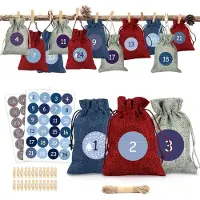 OCreon Adventskalender aus Stoff zum Befüllen – Set mit 24 Teilen – Stoffbeutel mit Aufklebern mit Adventszahlen – Weihnachts-Adventskalender aus Jutebeuteln