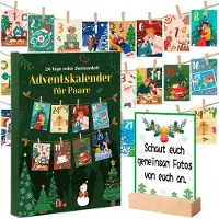 HOWAF Adventskalender für Paare 2025 – Weihnachtskalender – Für Paare – 24 Karten für Verliebte – Holzclips zum Aufhängen – Tischkalender
