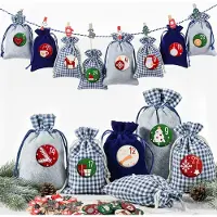 Generisch Adventskalender zum Befüllen mit Stoff – 24 Adventskalender-Säckchen – Groß – In Blau und Grau – Weihnachtskalender zum Befüllen – Für Kinder und Erwachsene