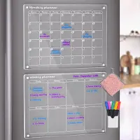 Generisch 2 Sets durchsichtige, magnetische Wochenplaner – Magnetische, abwischbare Kalender für den Kühlschrank – Transparente Acrylkalender