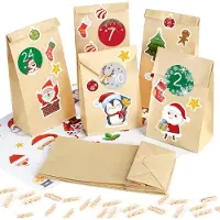 Generisch Adventskalender "tas" – 25 Papiertüten aus Kraftpapier mit digitalen Aufklebern und Befestigungsklammern – Zum Selbstgestalten – Weihnachtskalender – Adventskalender