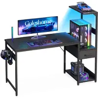 OEM Gamingtisch mit LED, 120x48 cm, schwarz, Karbonfaser-Optik