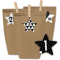 Generisch Papierene Adventskalender-Beutel mit 24 Zahlenaufklebern und Wäscheklammern – Zum Selberbasteln – DIY-Set für Adventskalender – Zum selbst Befüllen