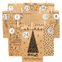 Generisch DIY-Adventskalender zum Befüllen, 2025-24, bedruckte Geschenksäcke – Nummerierte Aufkleber und Holzclips