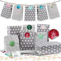Generisch Adventskalender zum Befüllen – Grau – 25 Papier-Adventskalenderbeutel mit Zahlaufklebern – Geschenktüten für Weihnachten