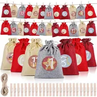 Generisch Adventskalender zum Selbstbefüllen - 24 Adventskalender - Weihnachtskalender zum Selbstbefüllen - Selbstgemachte Weihnachtssäckchen mit Zahlen