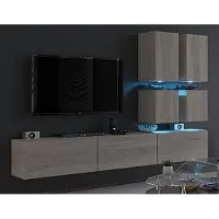 Furnitech Wohnwand Wohnzimmer - Wohnzimmer Möbel mit LED RGB - 16 Farben - Hängend Wohnwand Modern - Regale und TV Schrank (Future C76-M-S3 1A Sonoma Eiche)