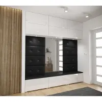 Furnitech GF83 Flur Dielenmöbel Garderobenschrank Dielenschrank Schuhschrank Flurmöbel Set Spiegel Hochglanz (LED weiß, GF83-21W-HG2)