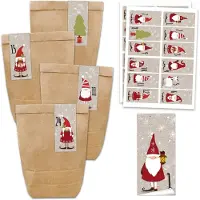 Papierdrachen Adventskalender-Set – 24 braune Papiertüten und 24 quadratische Aufkleber mit Weihnachtsmotiven – DIY-Set zum Selbstbefüllen – Mini-Set Nr. 62 – Weihnachten 2021