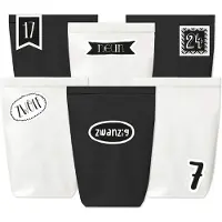 Generisch Adventskalender zum Befüllen – 24 Papierbeutel in Schwarz und Weiß sowie 24 Zahlenaufkleber (Silhouetten von Zahlen) – Zum Selbergestalten und Befüllen