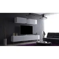 Furnitech Wohnwand Wohnzimmer - Hängend Wohnwand Modern - Regale und TV Schrank - Wohnzimmer Möbel (Magic AN29-HG18-W2 1A mit Füßen)