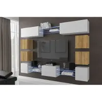 Furnitech Wohnwand Wohnzimmer - Wohnzimmer Möbel mit LED RGB - 16 Farben - Hängend Wohnwand Modern - Regale und TV Schrank (Future C80N-21WDZ-M33)