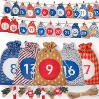 Generisch Adventskalender zum Befüllen – 24 Adventskalender-Säckchen – Stoff – Groß und wiederverwendbar – DIY-Weihnachtsadventskalender zum Befüllen