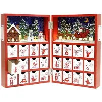 SURIGHT PE Weihnachtlicher Adventskalender aus Holz mit Schubladen und LED-Beleuchtung – Wiederverwendbarer Adventskalender mit Dorfmotiv, Dekoration für Erwachsene und Kinder