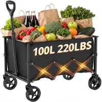 Generisch Faltbarer Wagen mit Rädern, faltbarer Wagen mit verstellbarem Griff, 100 Liter Fassungsvermögen, für Einkaufen, Camping, Garten