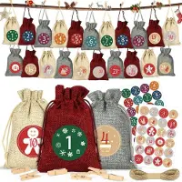 Generisch Adventskalender zum Befüllen – Adventskalender mit Stoffbeuteln – Weihnachtsgeschenke mit 24 nummerierten Aufklebern für Weihnachten