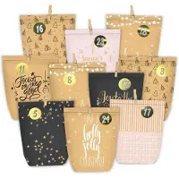 Generisch Adventskalender zum Befüllen – 24 Papier-Weihnachtsbeutel mit Zahlaufklebern zum Selbergestalten