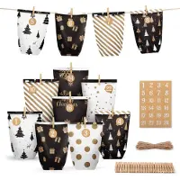 Generisch Adventskalender zum Selbstbefüllen - 24 Weihnachtskalender-Geschenktüten - Holzklammern - Jutegarn