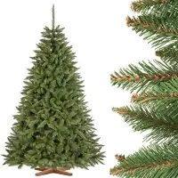 FairyTrees Weihnachtsbaum künstlich 220cm FICHTE Natur mit Christbaum Holzständer | Tannenbaum künstlich mit grünem Stamm | EU