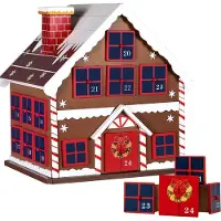 Bakaji Adventskalender aus Holz mit 24 nummerierten Schubladen – Weihnachtsdekoration – Haus (Weihnachtshaus)
