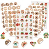 OCreon 24 Aufkleber für Adventskalender mit Zahlen - Set mit 8 Stück - Kraftpapier-Aufkleber für Adventskalender mit den Nummern 1-24