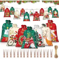 Generisch Adventskalender zum Befüllen - Adventskalender-Säckchen - 24 Weihnachtskalender-Säckchen - 24 Tage Countdown-Säckchen aus Jute - Stoffbeutel - Geschenksäckchen