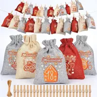 Generisch Adventskalender zum Befüllen für Kinder - 24 Adventskalender, die Sie selbst befüllen können - Stoffbeutel - Weihnachtskalender zum Befüllen