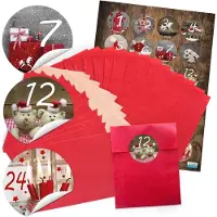 Generisch Rote Adventskalender-Säckchen, 9-5 x 14 cm, inklusive runder Foto-Aufkleber – Zahlen-Aufkleber von 1 bis 24 zum Befüllen