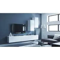 Furnitech Wohnwand Wohnzimmer - Wohnzimmer Möbel mit LED RGB - 16 Farben - Hängend Wohnwand Modern - Regale und TV Schrank (Jerry AN69-19W-HG2)