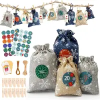 Generisch Adventskalender 2022 – 24 Stück – Zum Befüllen – Stoffbeutel – Weihnachtssäckchen mit den Nummern 1-24 – Aufkleber und Geschenkanhänger
