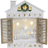 SURIGHT Adventskalender aus Holz mit LED-Jalousien – Motiv: Rentier – im Waldstil – Weihnachtsgeschenke für Erwachsene