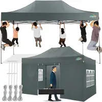 COBIZI Faltpavillon 3x4,5m Grau Wasserdicht mit 4 Seitenwänden Sonnenschutz Partyzelt