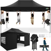 COBIZI Faltpavillon 3x4,5m wasserdicht UV-Schutz 4 Seitenteile Schwarz höhenverstellbar stabil