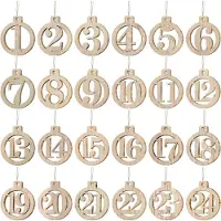 LIHAO Adventskalender zum Basteln - Zahlen - Holzanhänger - Runde Holz-Zahlen - Weihnachtsanhänger - 1-24, Weihnachten