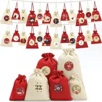 SURIGHT Adventskalender zum Befüllen, 2026: 24 Säckchen in 3 Größen mit den Zahlen 1-24 – Adventskalender-Säckchen aus Stoff mit LED-Lampen