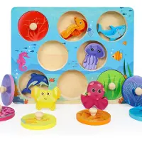 Generisch Montessori-Spielzeug ab 1 Jahr – Holzpuzzle für 1 Jahr – Unterwasserbewohner – Motorikspielzeug ab 1 Jahr – Greifpuzzle – Sortierspiel für 12 Monate