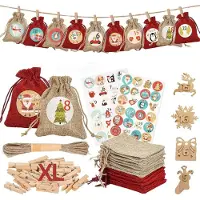 Generisch Jute-Adventskalenderbeutel – Set mit 24 Stück – Befüllbare Adventskalender für 2026 – Jute-Weihnachtsbeutel in der Größe 20 x 30 cm