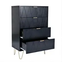 UEV Kommode mit 4 Schubladen 60 x 34 x 91 cm Schwarz