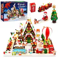 Generisch Adventskalender 2026: Mini-Bausatz für ein Lebkuchenhaus mit Licht, 24-tägiger Countdown, Weihnachtsdorf, Hauptstraße, Bausatz mit Weihnachtsbaum und Zug