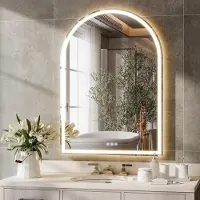 Koonmi LED Badspiegel 90 x 60 cm, dimmbar, Antibeschlag, 3 Lichtfarben, Memory Funktion