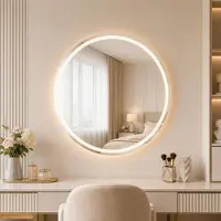 Koonmi LED Badspiegel rund 70 cm dimmbar mit 3 Lichtfarben und Antibeschlagfunktion