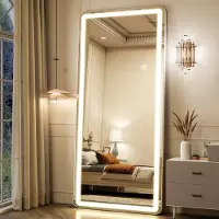 Koonmi LED Ganzkörperspiegel 180 x 66 cm mit Touch, 3 Lichtfarben, stufenlose Dimmung, beschlaghemmend, Weiß