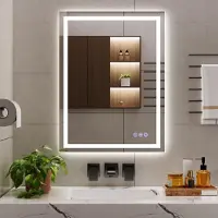 Koonmi LED Badspiegel 80 x 60 cm, Front- & Rücklicht, 3 Lichtmodi, Memory Funktion, horizontal/vertikal montierbar, Entnebelungsfunktion